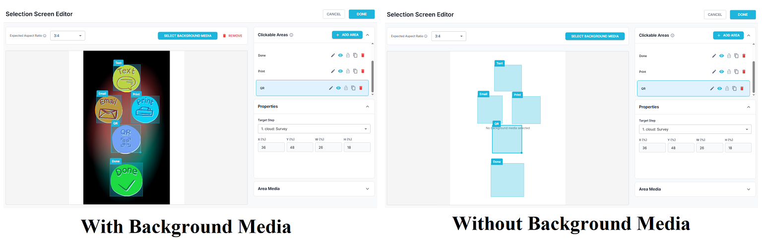 Selection Screen with and without Background Media
